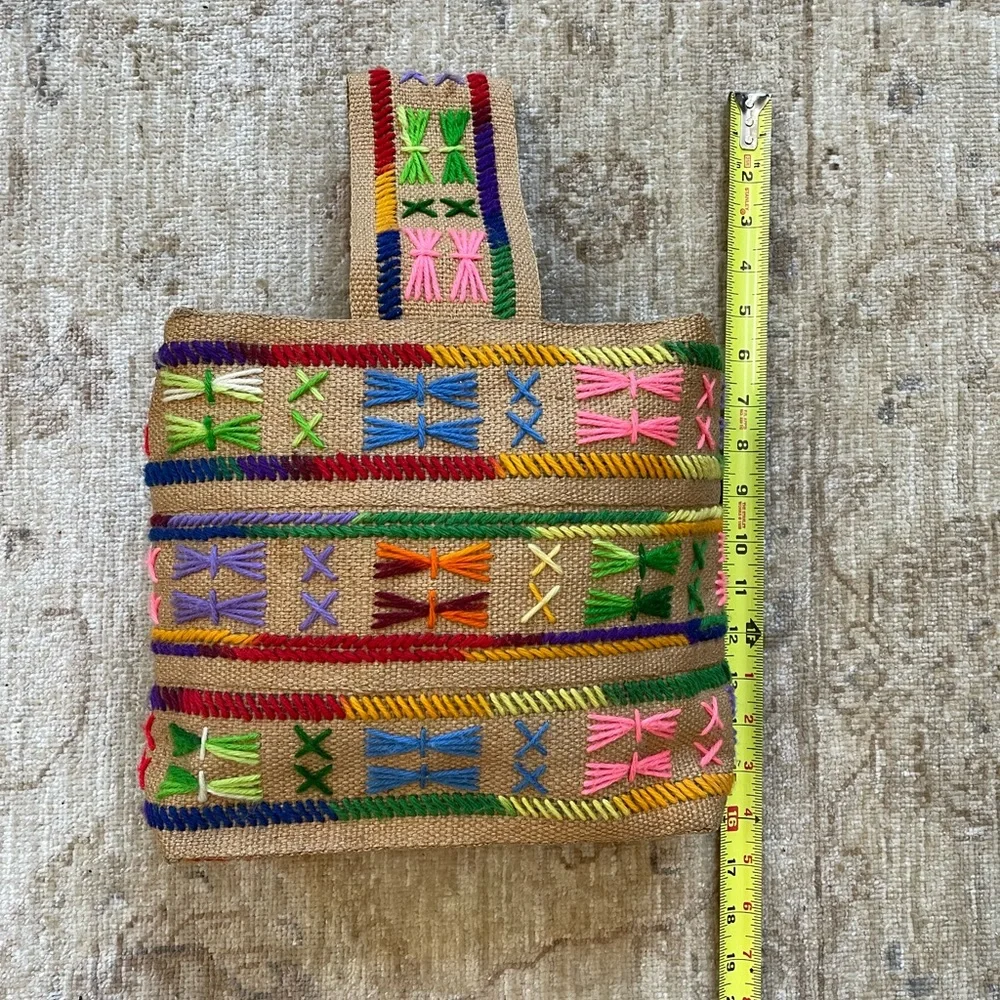 Vintage Colorful Burlap Bag. - Picture 9 of 14